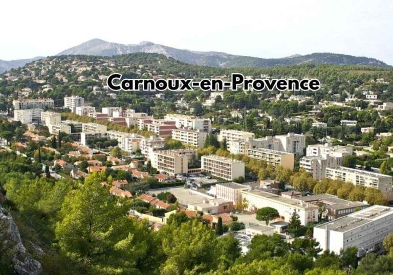 une vue magnifique de Carnoux-en-Provence avec en contre bas une route ou on peut voir un taxi
