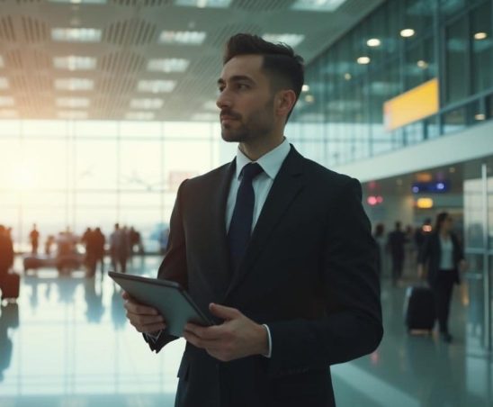 un chauffeur de taxi qui attend son client à l'aéroport de Marseille pour le conduire à La-Ciotat