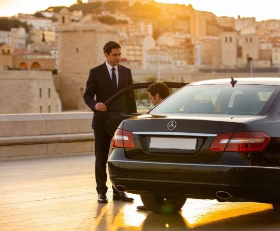 un chauffeur de taxi qui ouvre la porte à son client pendant une mise à disposition à La Ciotat